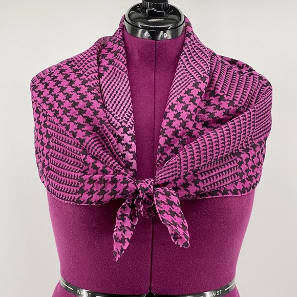 NWOT Made in Italy Tie Rack Purple and Black Houndstooth Scarf - Picture 4 of 7